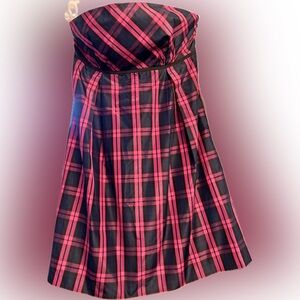 Vineyard Vines Plaid Strapless Silk Dress 8